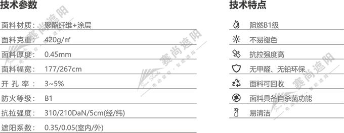 FTS電動天棚簾面料參數